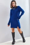Kadın Fitilli Etek Ucu Yırtmaçlı Triko Elbise
