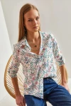 Kadın Kol Katlamalı Çiçek Desenli Gömlek 60101028