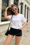 Bianco Lucci Kadın İnci Taş İşlemeli Penye Tshirt 60211009