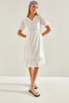 Kadın Beli Lastikli Astarlı Güpürlü Elbise 60101013