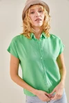 Kadın Desenli Yarasa Kol Keten Gömlek