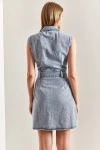 Kadın Kuşaklı Çıtçıtlı Kot Elbise