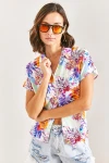 Kadın Yarasa Kol Multi Desenli Viskon Gömlek