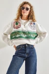 Kadın Baskılı Üç İplik Oversize Sweatshirt