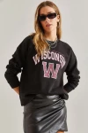 Kadın W Baskılı Üç İplik Şardonlu Sweatshirt