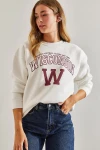 Kadın W Baskılı Üç İplik Şardonlu Sweatshirt