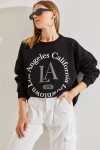 Kadın La Baskılı Üç İplik Şardonlu Sweatshirt