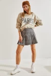 Kadın Paris Baskılı Üç İplik Şardonlu Sweatshirt