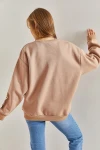 Kadın Üç İplik Şardonlu Kalp Baskılı Sweatshirt