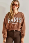 Kadın Paris Baskılı Üç İplik Şardonlu Sweatshirt