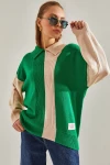 Kadın Yarım Balıkçı Çift Renk Triko Bluz
