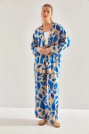 Bianco Lucci Kadın Desenli Beli Lastikli Pantolonlu Kimonolu Alt Üst Takım 60181018