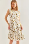 Bianco Lucci Kadın Eteği Fırfırlı Çiçekli Viskon Elbise 60211018