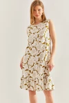 Bianco Lucci Kadın Eteği Fırfırlı Çiçekli Viskon Elbise 60211018