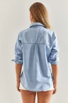 Bianco Lucci Kadın İnci Taş İşlemeli Yıkamalı Kot Gömlek 60171038