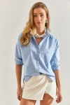 Bianco Lucci Kadın İnci Taş İşlemeli Yıkamalı Kot Gömlek 60171038