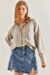 Bianco Lucci Kadın Modal Kumaş Tek Cepli Desenli Gömlek 60211024