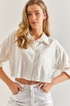 Bianco Lucci Kadın Tek Cepli Taş İşlemeli Crop Gömlek 60171048