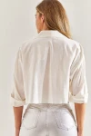 Bianco Lucci Kadın Tek Cepli Taş İşlemeli Crop Gömlek 60171048