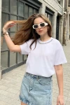 Bianco Lucci Kadın Yakası Taş İşlemeli Penye Tshirt 60211011