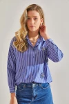 Bianco Lucci Modest Kadın Broşlu Çizgili Gömlek 60181023