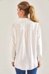 Bianco Lucci Modest Kadın Geometrik Taş İşlemeli Keten Ayrobin Gömlek 60181004