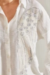 Bianco Lucci Modest Kadın Kanat Nakış Pul İşlemeli Keten Ayrobin Gömlek 60181020
