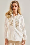 Bianco Lucci Modest Kadın Nakış İşlemeli Keten Ayrobin Gömlek 60181031