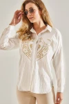 Bianco Lucci Modest Kadın Nakış İşlemeli Keten Ayrobin Gömlek 60181031