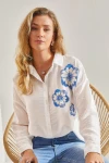 Bianco Lucci Modest Kadın Pul Payet İşlemeli Keten Ayrobin Gömlek 60181027