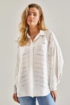 Bianco Lucci Modest Kadın Taş  İşlemeli Keten Ayrobin Gömlek 60181021