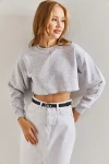 Kadın Üç İplik Crop Sweatshirt
